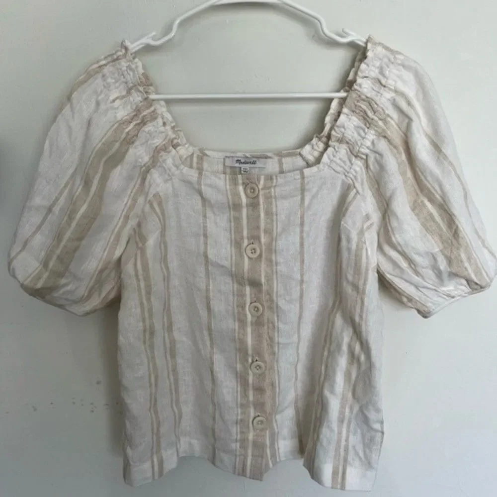Madewell Linen-Blend Square-Neck Button-Front Top: Undyed Edition Size XXS